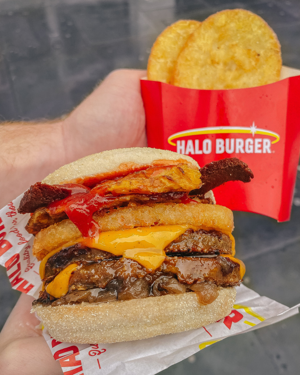 Halo Burger x THIS MockMuffin with hash browns