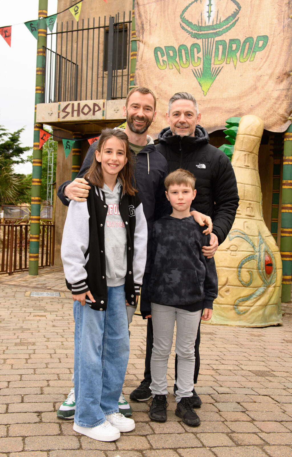Celebrities enjoy Theme Park thrills at Chessington World of Adventures Resort on new for 2021 drop tower, Croc Drop.