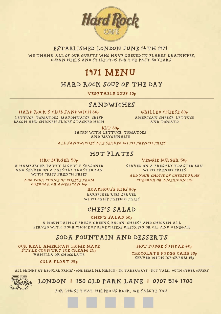 London 50th Anniversary Anniversary Menu